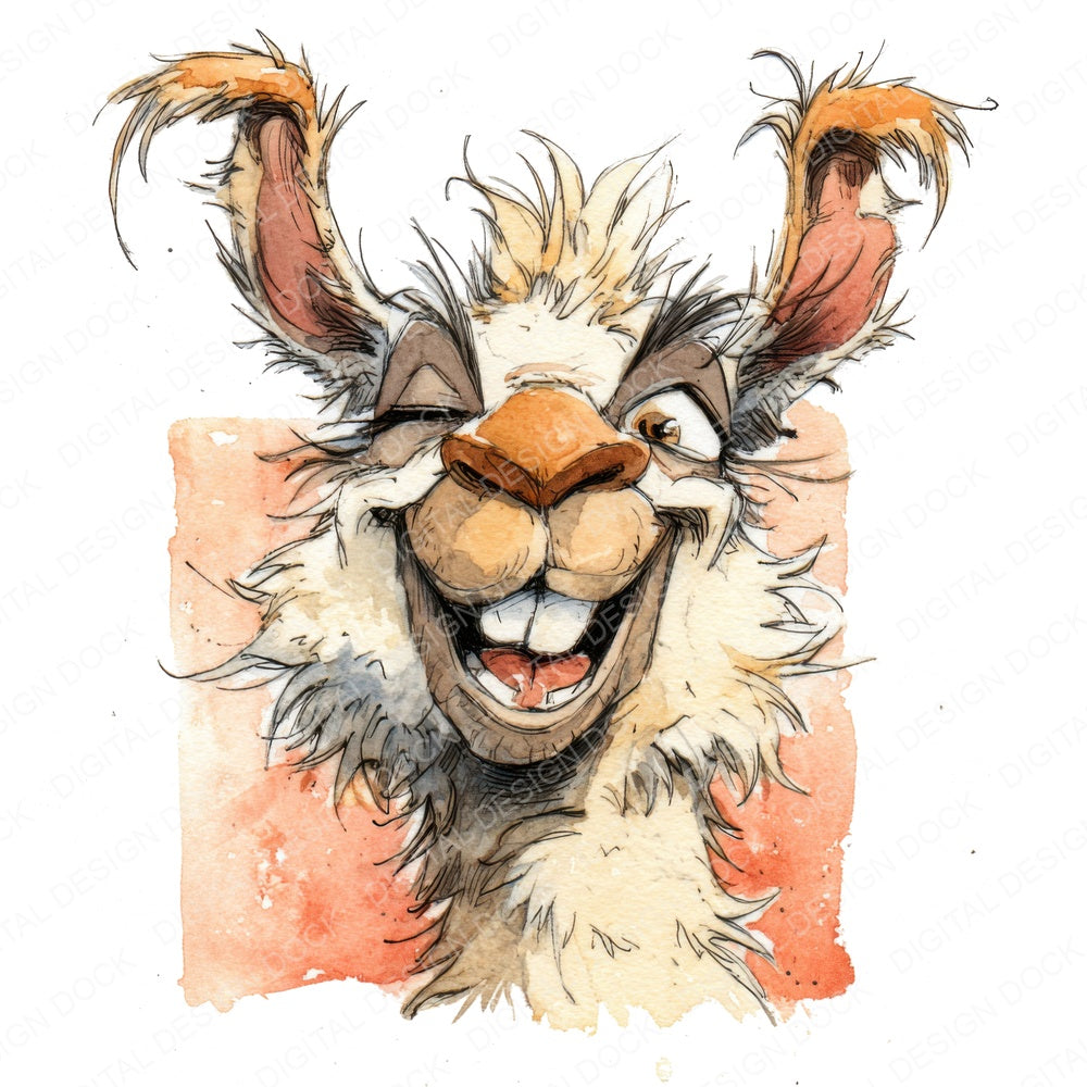 Cheerful Llama Character fussy cut sheet in A4 format showing all 12 designs on one printable page