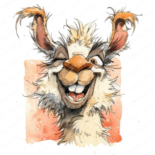 Cheerful Llama Character fussy cut sheet in A4 format showing all 12 designs on one printable page
