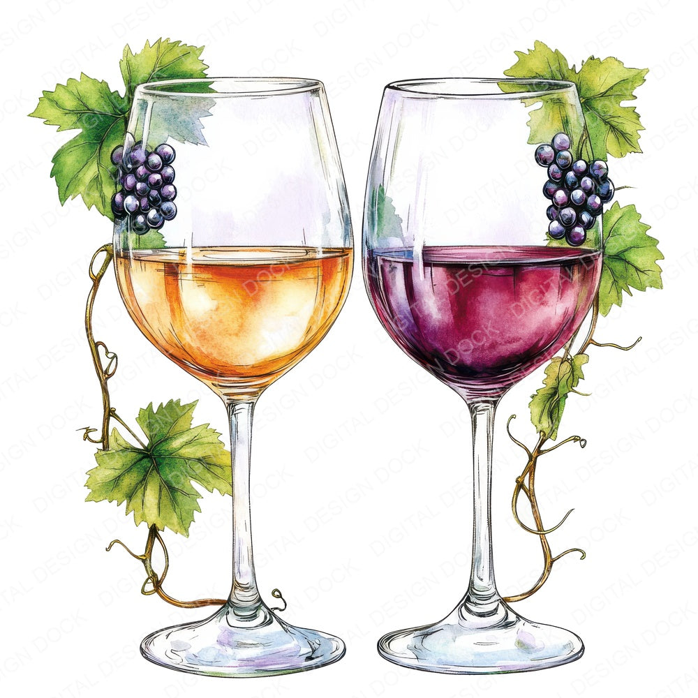 Cheers Wine Glass with Vines fussy cut sheet in A4 format showing all 12 designs on one printable page