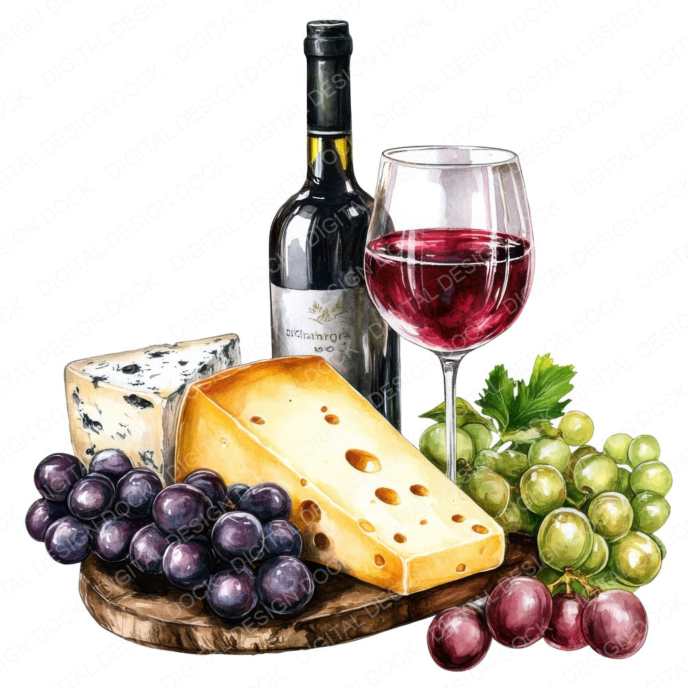 Cheese Wine Grapes fussy cut sheet in A4 format showing all 12 designs on one printable page