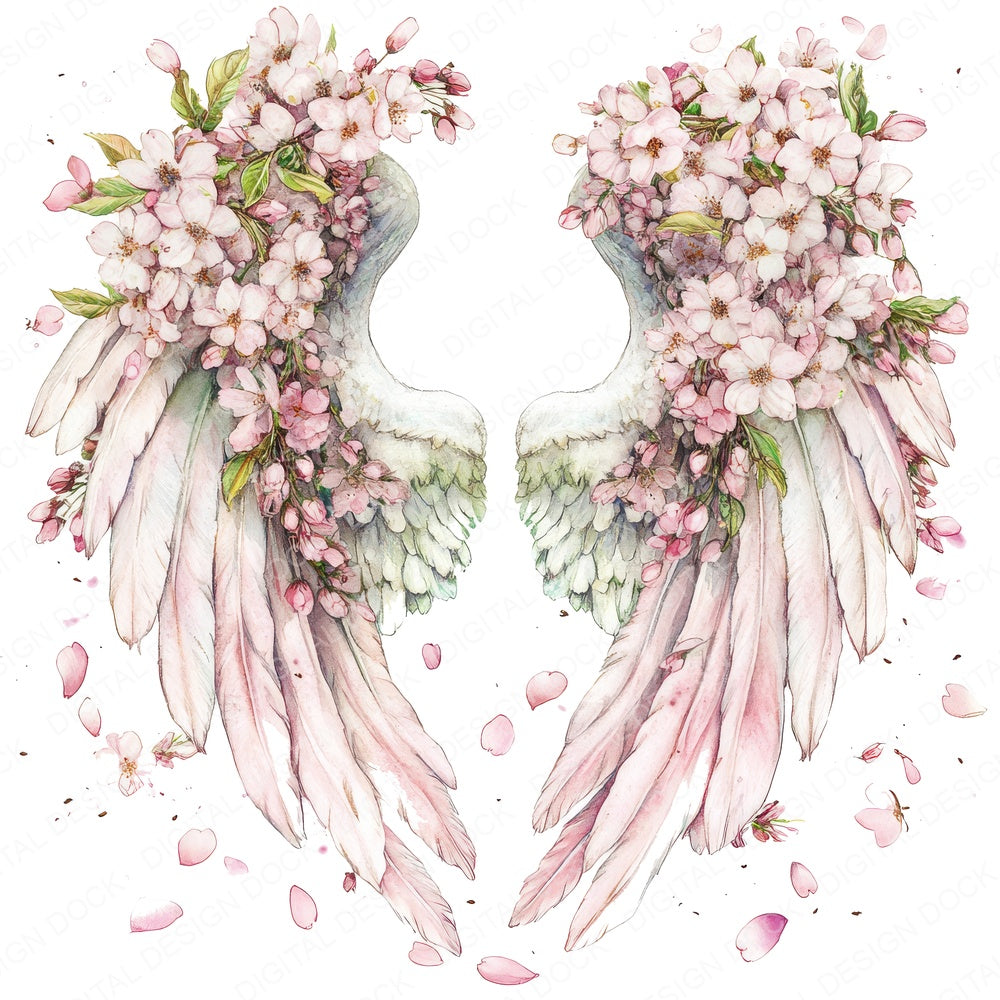 Cherry Blossom Angel Wings fussy cut sheet in A4 format showing all 12 designs on one printable page