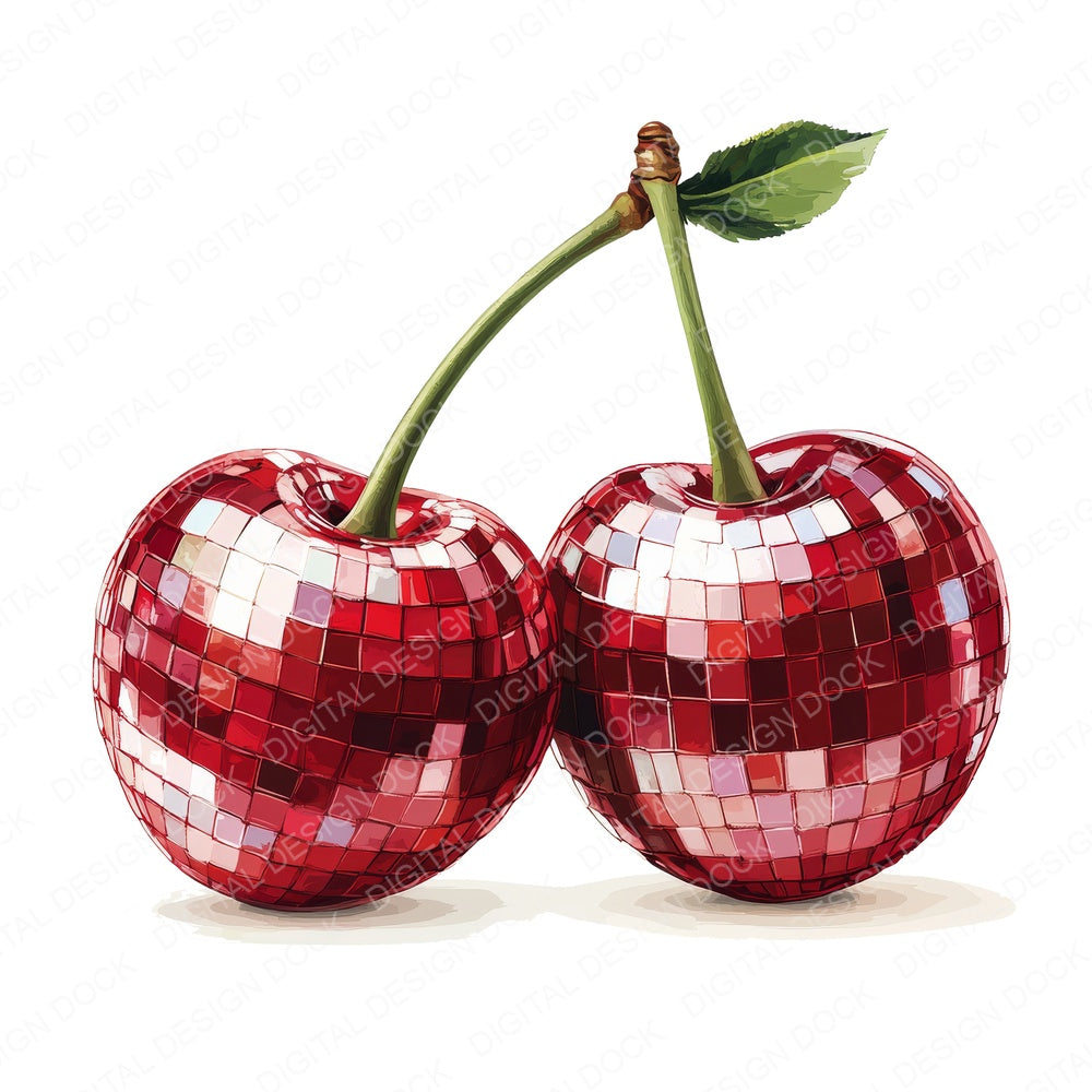 Cherry Disco Balls fussy cut sheet in A4 format showing all 12 designs on one printable page