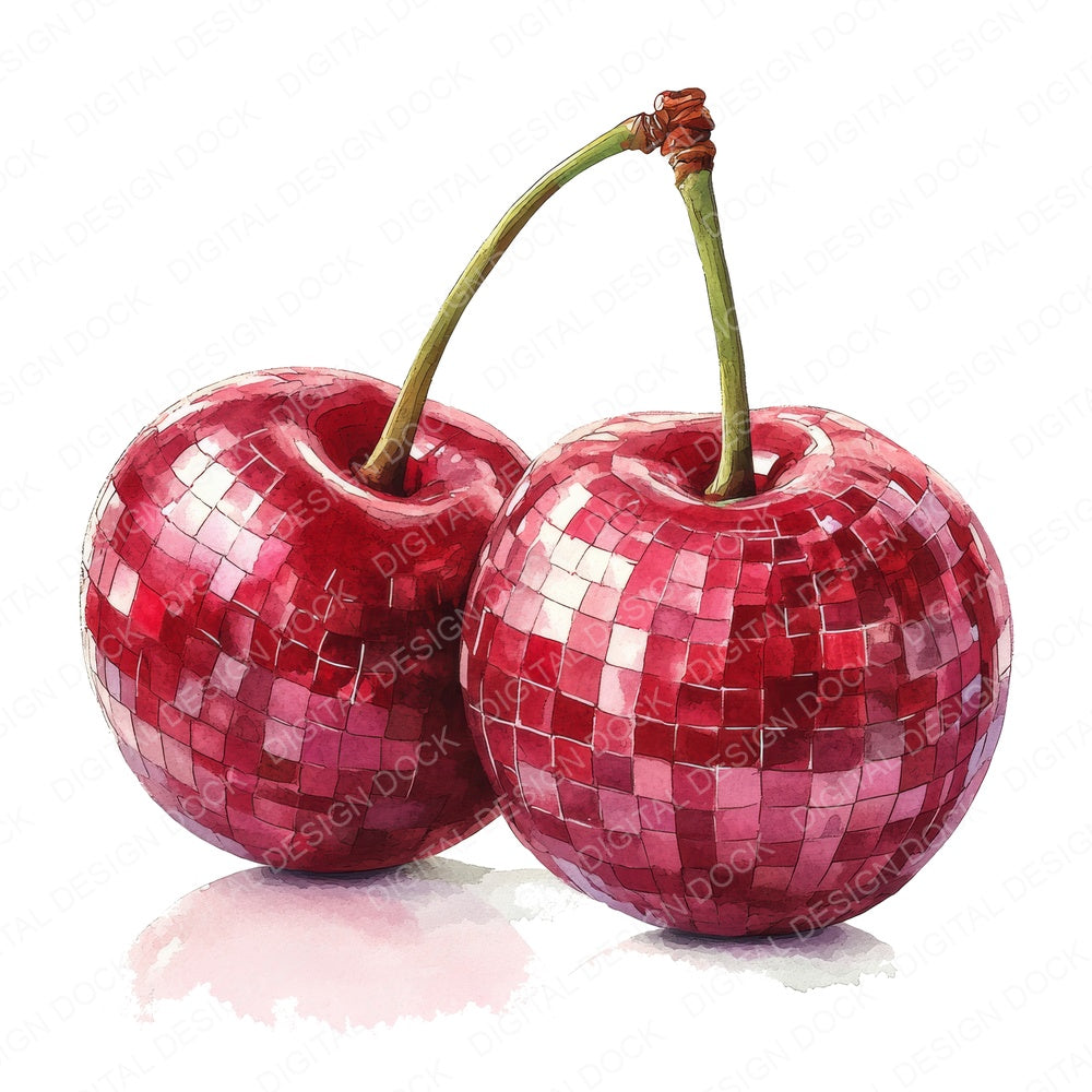 Cherry Disco Balls fussy cut sheet in US Letter format showing all 12 designs on one printable page