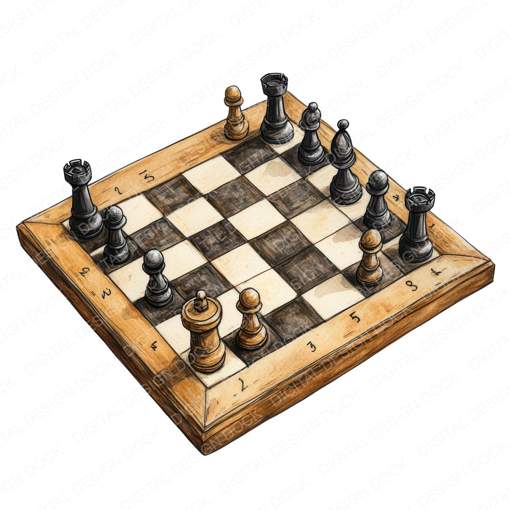 Chess Game in Progress fussy cut sheet in A4 format showing all 12 designs on one printable page