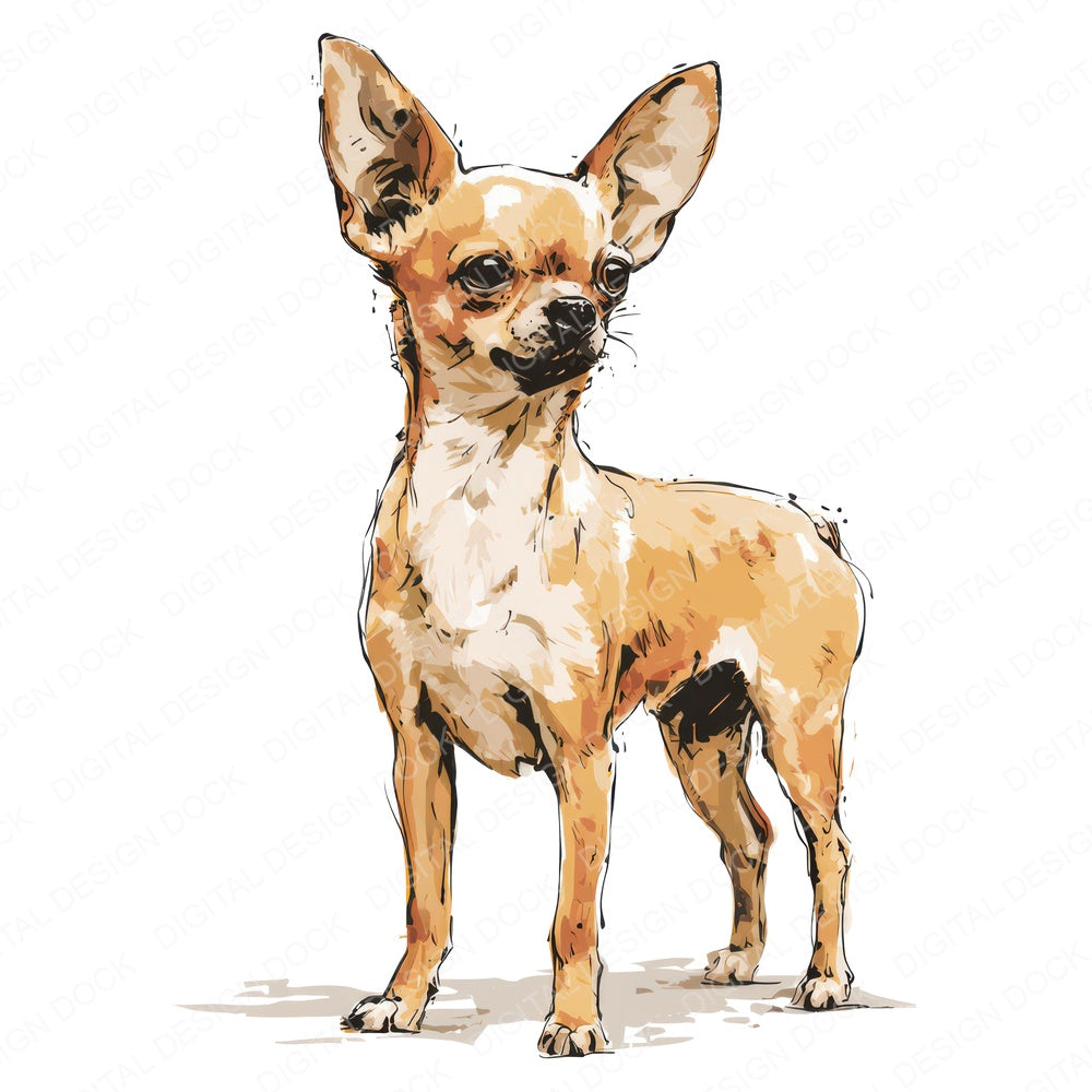 Single Chihuahua Watercolour Dog design shown full size, also included as clipart