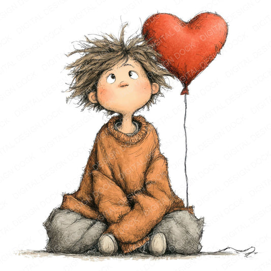 Child Heart Balloon fussy cut sheet in A4 format showing all 12 designs on one printable page