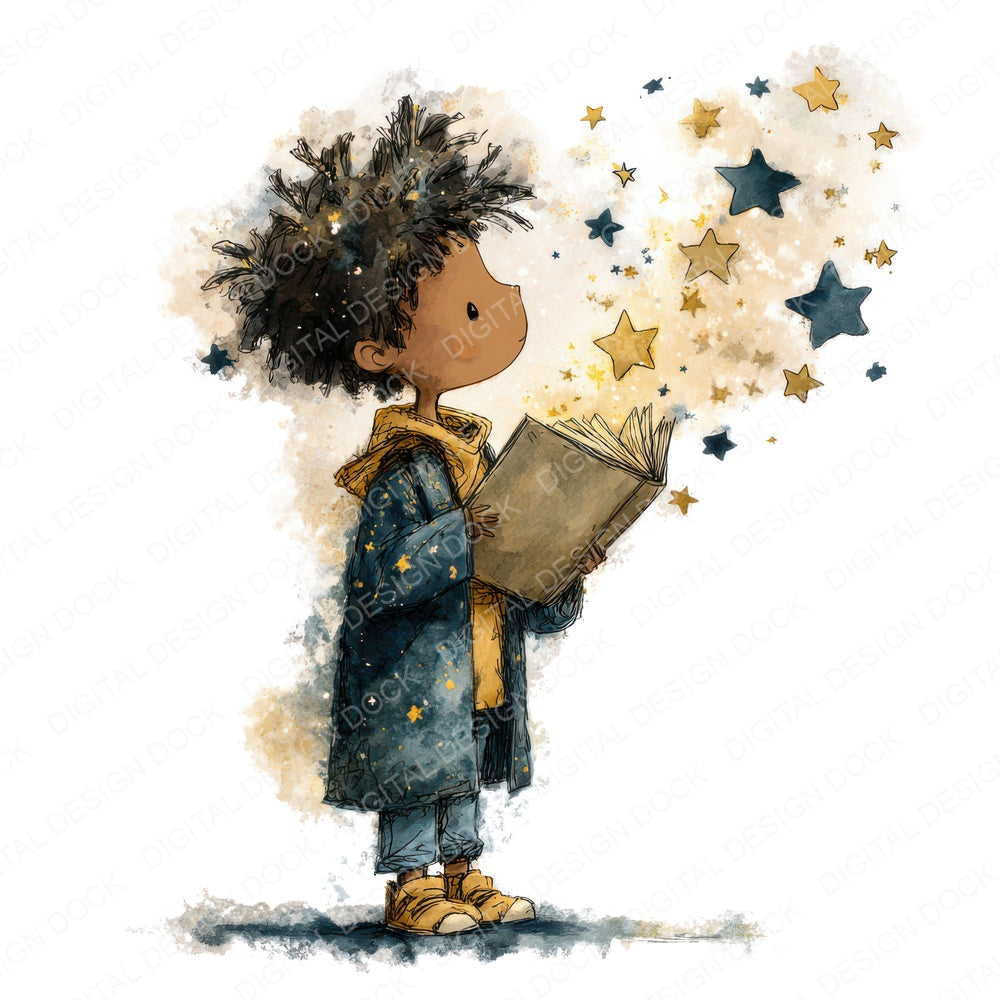 Child Magic Book fussy cut sheet in A4 format showing all 12 designs on one printable page
