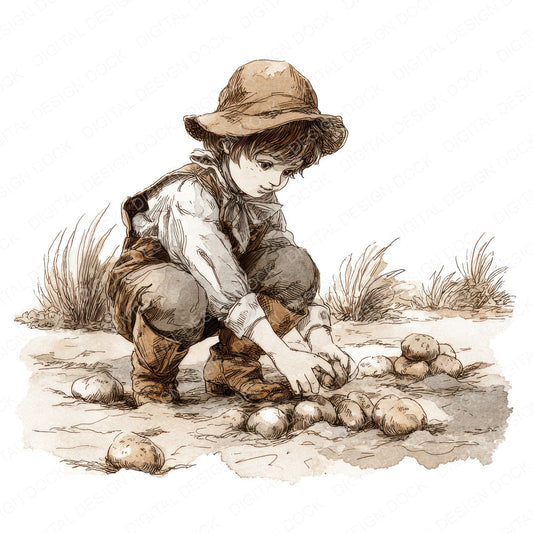 Child in Potato Field Clipart Set (DDD004849)