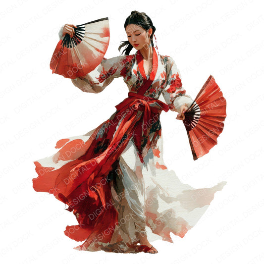 Chinese Woman in Hanfu Clipart Set (DDD012247)
