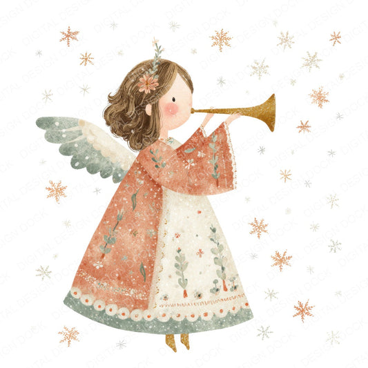 Christmas Angel with Trumpet fussy cut sheet in A4 format showing all 12 designs on one printable page