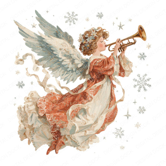 Christmas Angel with Trumpet fussy cut sheet in US Letter format showing all 12 designs on one printable page