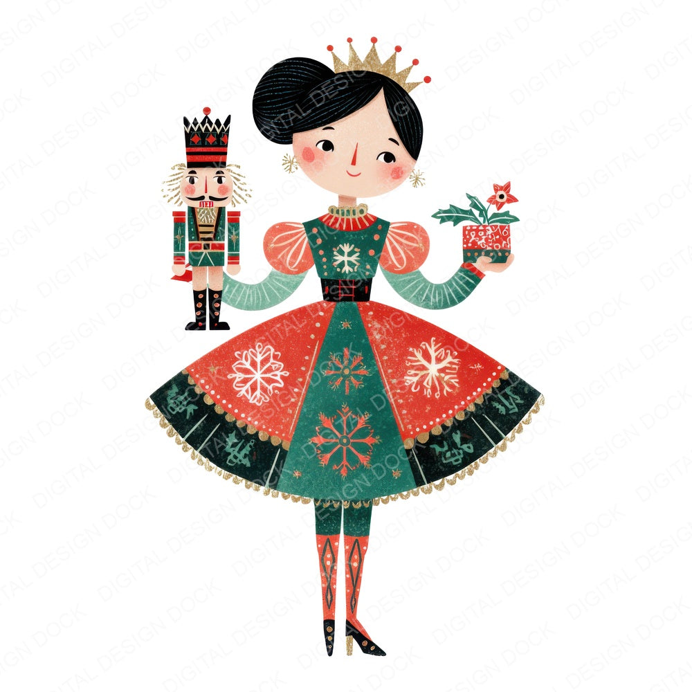 Christmas Ballerina with Nutcracker fussy cut sheet in A4 format showing all 12 designs on one printable page