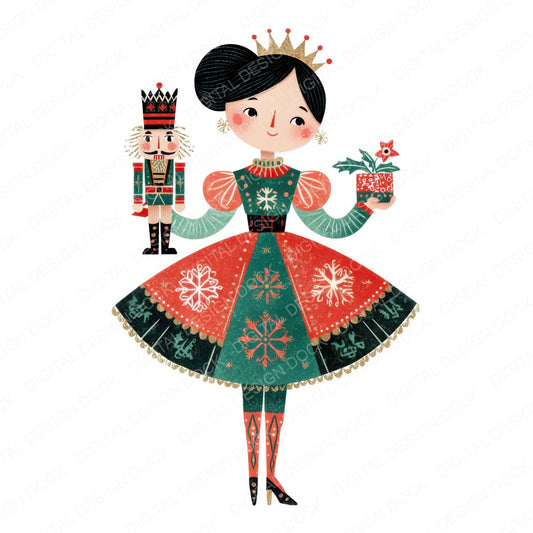 Christmas Ballerina with Nutcracker fussy cut sheet in A4 format showing all 12 designs on one printable page