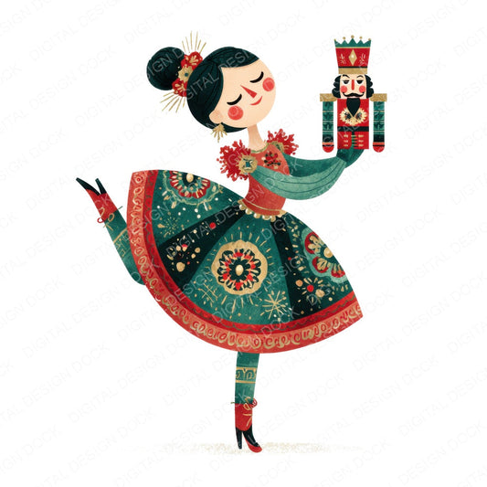 Christmas Ballerina with Nutcracker fussy cut sheet in US Letter format showing all 12 designs on one printable page