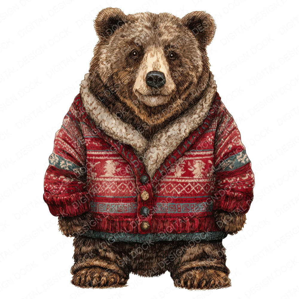 Christmas Bear in Jumper fussy cut sheet in A4 format showing all 12 designs on one printable page