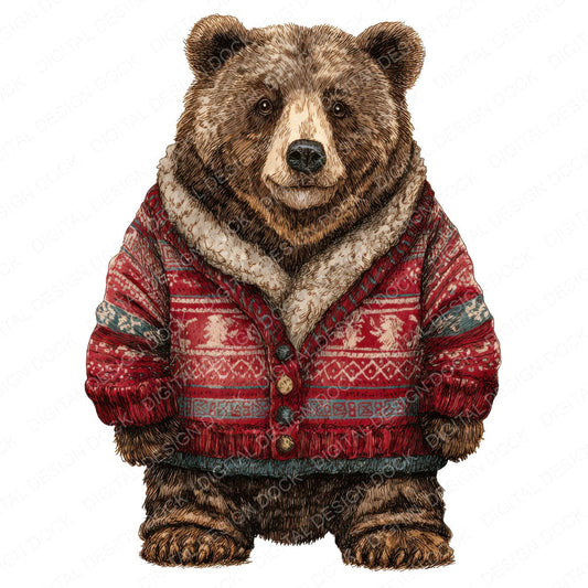 Christmas Bear in Jumper fussy cut sheet in A4 format showing all 12 designs on one printable page