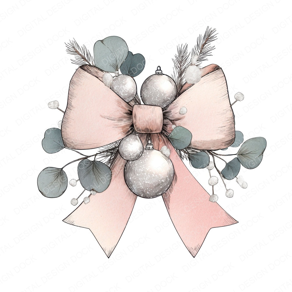 Christmas Bow with Eucalyptus fussy cut sheet in A4 format showing all 12 designs on one printable page