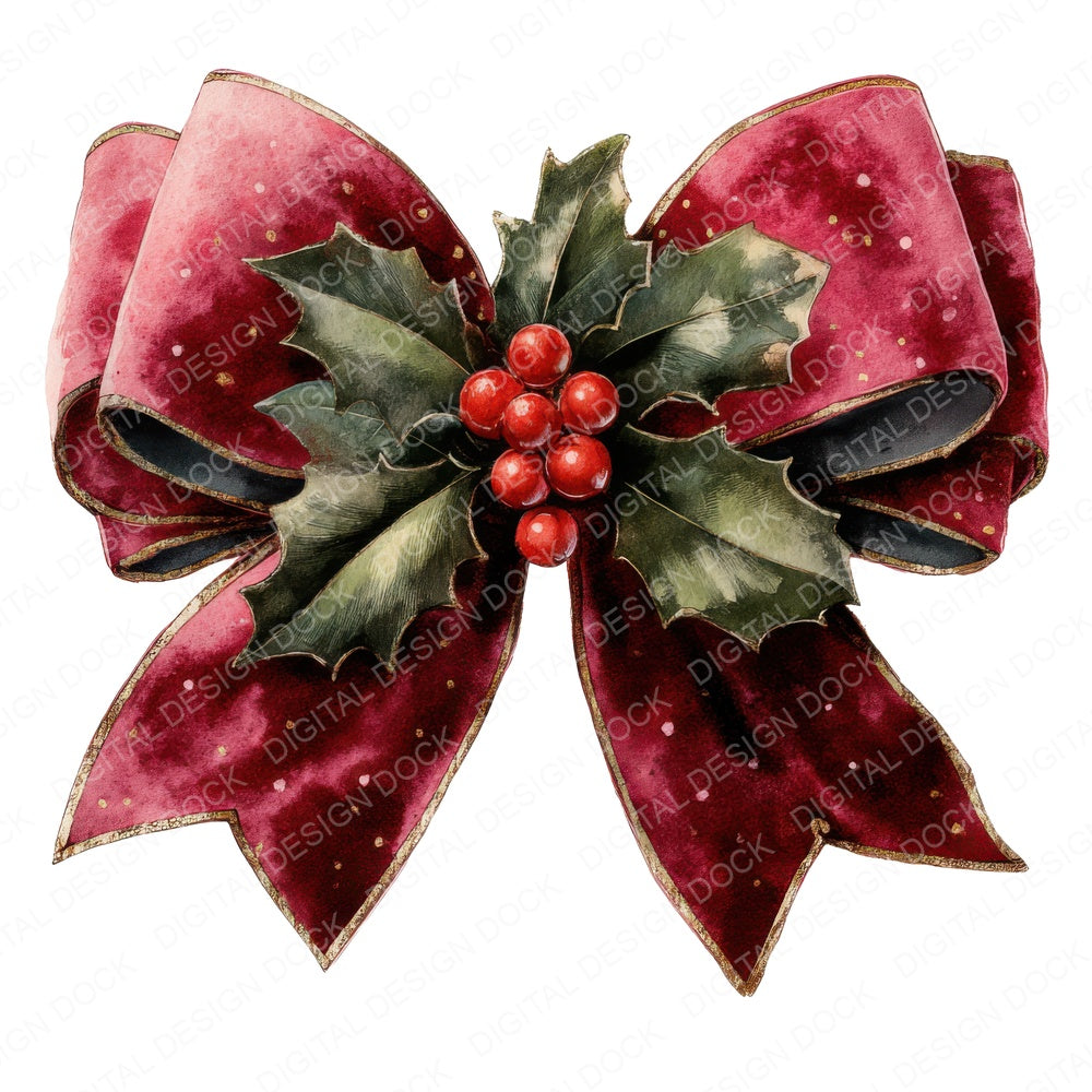 Christmas Bow with Holly fussy cut sheet in A4 format showing all 12 designs on one printable page