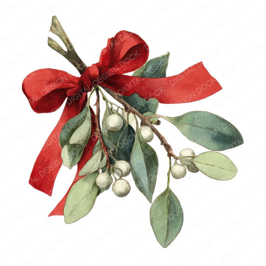 Christmas Bow with Mistletoe fussy cut sheet in A4 format showing all 12 designs on one printable page
