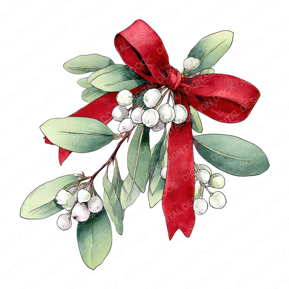 Christmas Bow with Mistletoe fussy cut sheet in US Letter format showing all 12 designs on one printable page