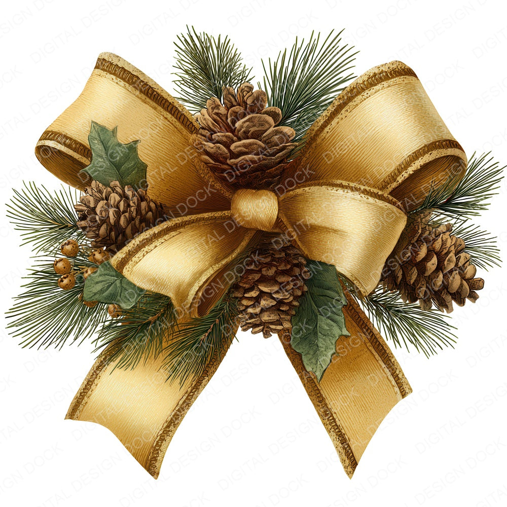 Christmas Bow with Pinecones fussy cut sheet in A4 format showing all 12 designs on one printable page