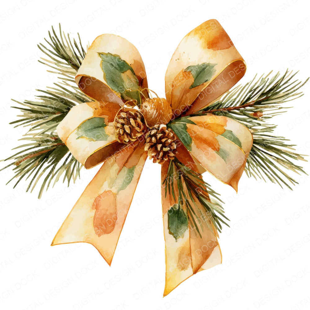 Christmas Bow with Pinecones fussy cut sheet in US Letter format showing all 12 designs on one printable page