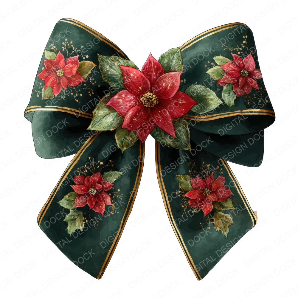 Christmas Bow with Poinsettia fussy cut sheet in A4 format showing all 12 designs on one printable page