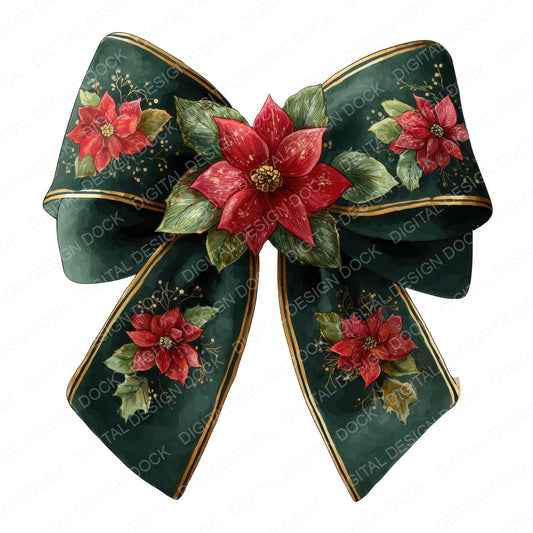 Christmas Bow with Poinsettia fussy cut sheet in A4 format showing all 12 designs on one printable page