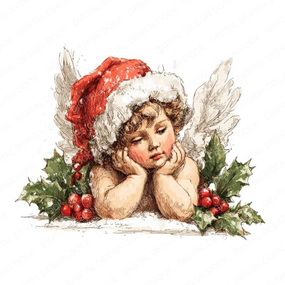 Christmas Cherub with Holly fussy cut sheet in A4 format showing all 12 designs on one printable page