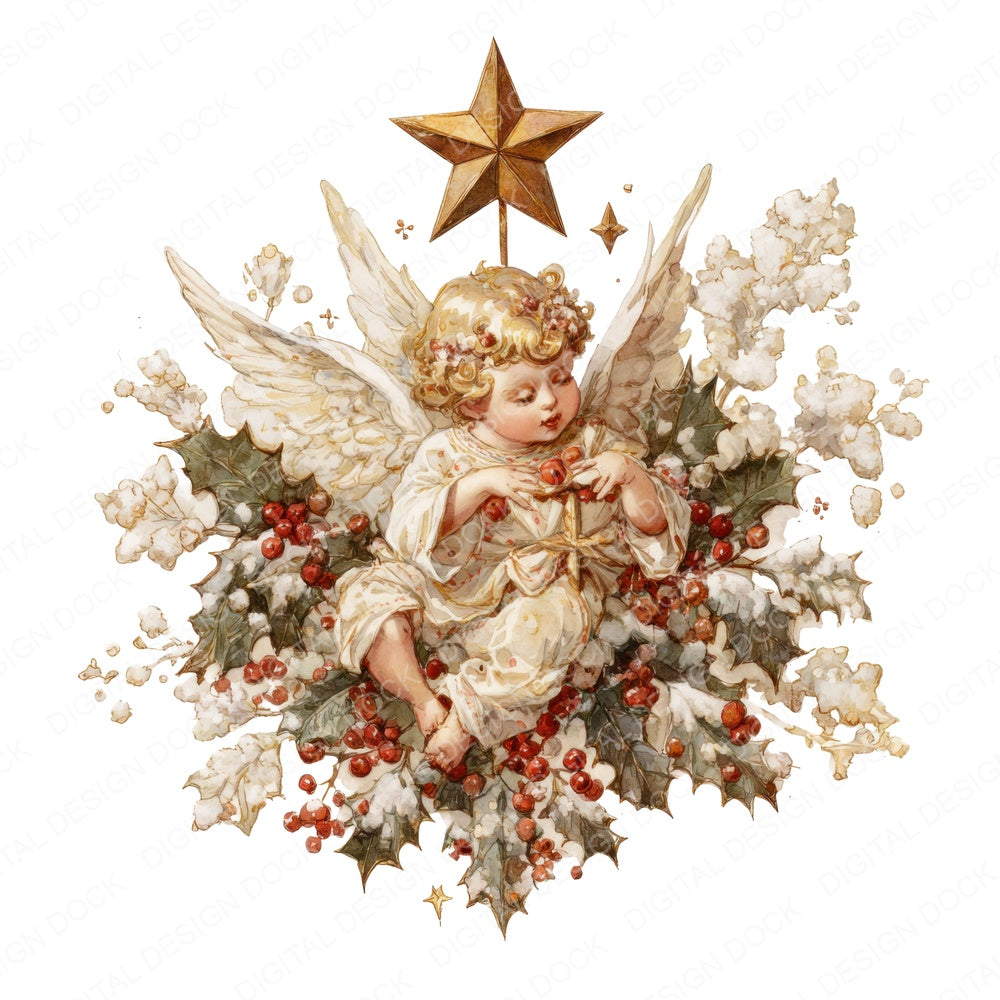Christmas Cherub with Star fussy cut sheet in A4 format showing all 12 designs on one printable page