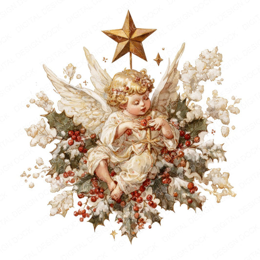 Christmas Cherub with Star fussy cut sheet in A4 format showing all 12 designs on one printable page