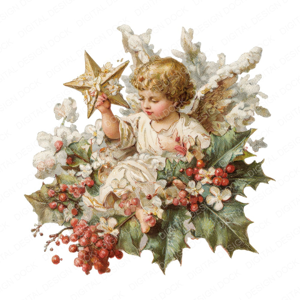 Christmas Cherub with Star fussy cut sheet in US Letter format showing all 12 designs on one printable page