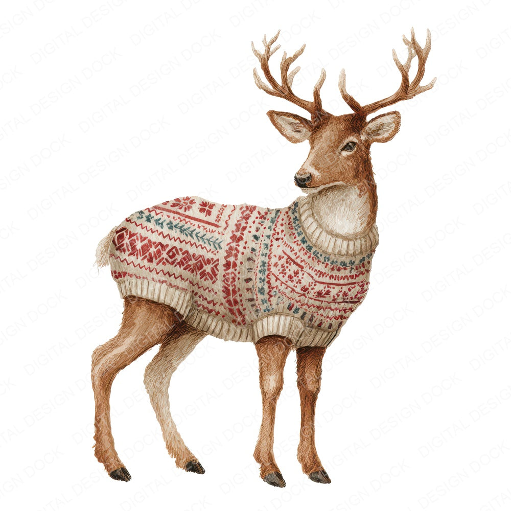 Christmas Deer in Jumper fussy cut sheet in A4 format showing all 12 designs on one printable page