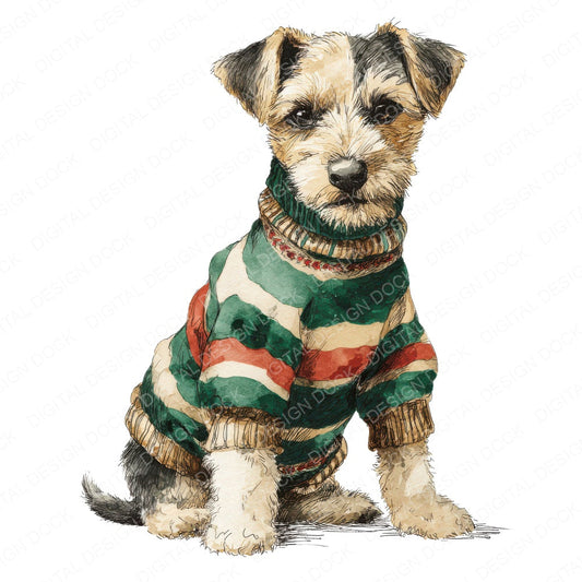 Christmas Dog in Jumper fussy cut sheet in US Letter format showing all 12 designs on one printable page