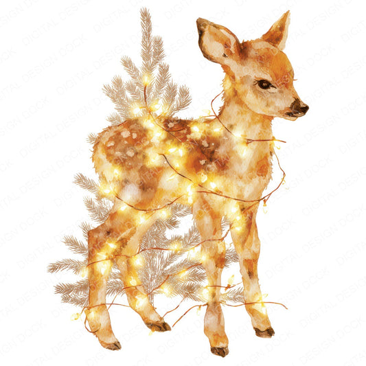 Christmas Fawn with Lights fussy cut sheet in US Letter format showing all 12 designs on one printable page