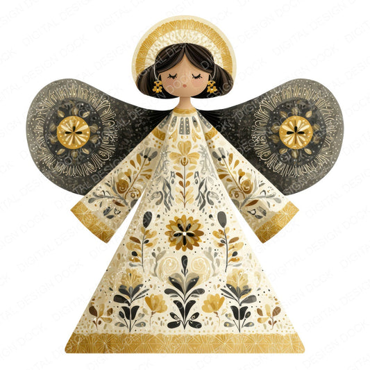 Christmas Folk Art Angel fussy cut sheet in A4 format showing all 12 designs on one printable page