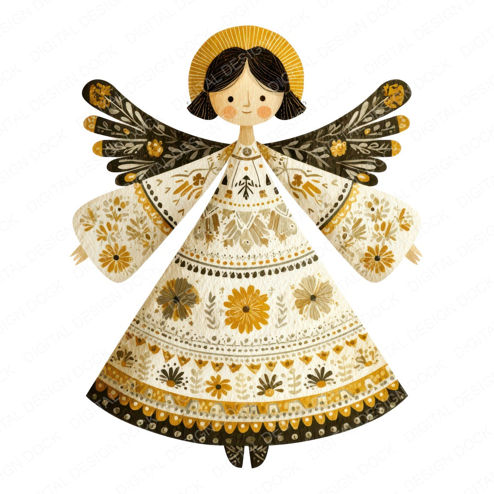 Christmas Folk Art Angel fussy cut sheet in US Letter format showing all 12 designs on one printable page