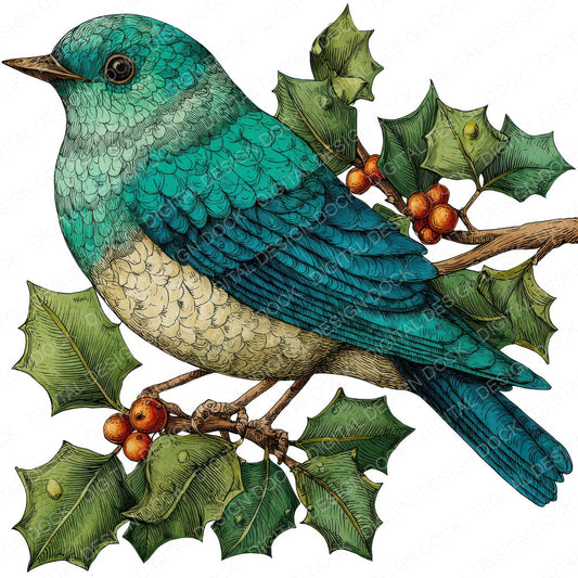 Christmas Folk Art Bird fussy cut sheet in US Letter format showing all 12 designs on one printable page