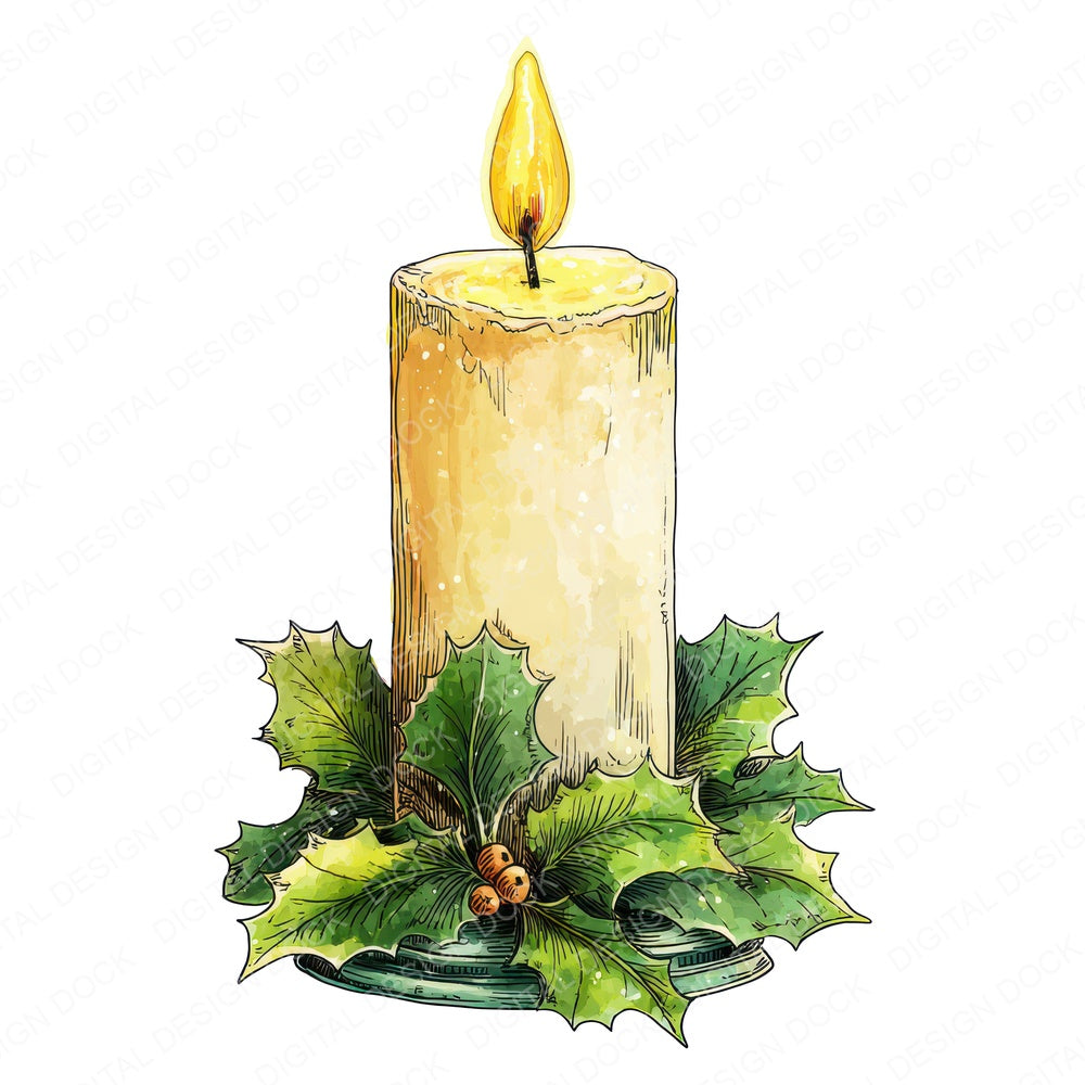Christmas Folk Art Candle Fussy Cut Sheets (DDD009251)