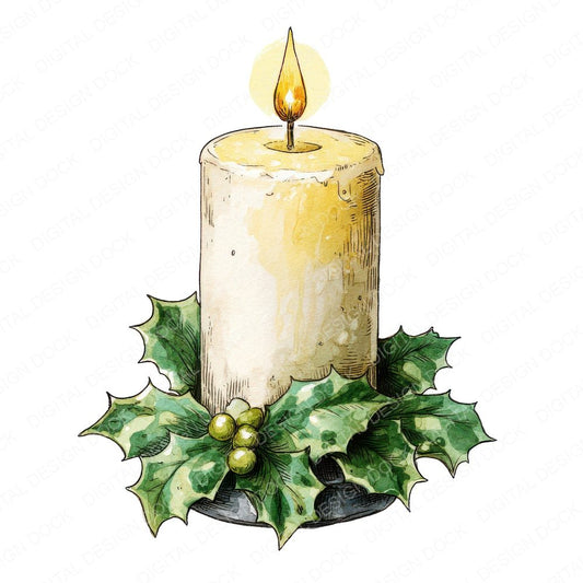 Christmas Folk Art Candle Clipart Set (DDD004874)