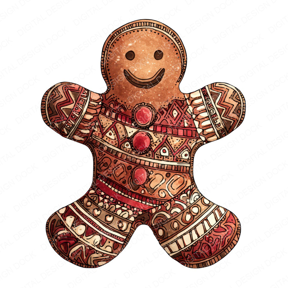 Christmas Folk Art Gingerbread fussy cut sheet in A4 format showing all 12 designs on one printable page