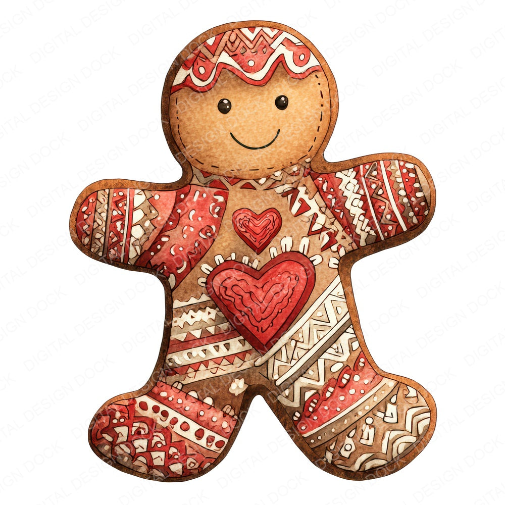 Christmas Folk Art Gingerbread fussy cut sheet in US Letter format showing all 12 designs on one printable page