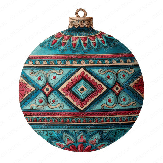 Christmas Folk Art Ornament fussy cut sheet in A4 format showing all 12 designs on one printable page