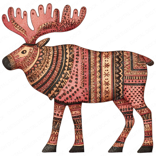 Christmas Folk Art Reindeer fussy cut sheet in A4 format showing all 12 designs on one printable page