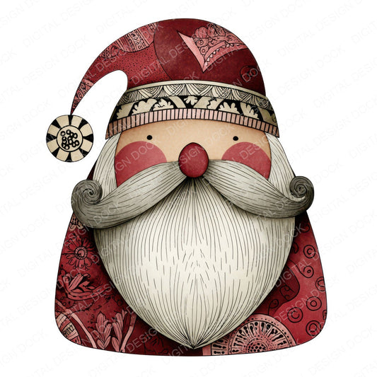 Christmas Folk Art Santa fussy cut sheet in A4 format showing all 12 designs on one printable page