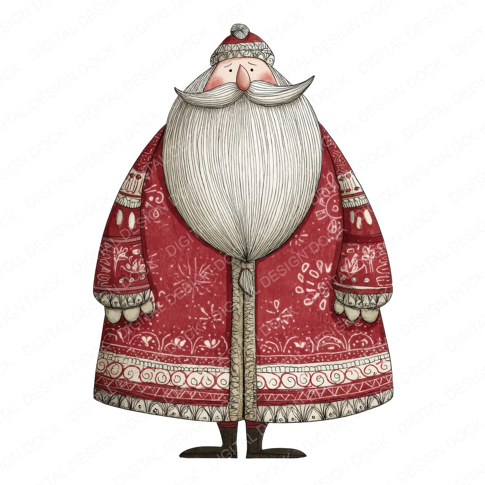 Christmas Folk Art Santa fussy cut sheet in US Letter format showing all 12 designs on one printable page
