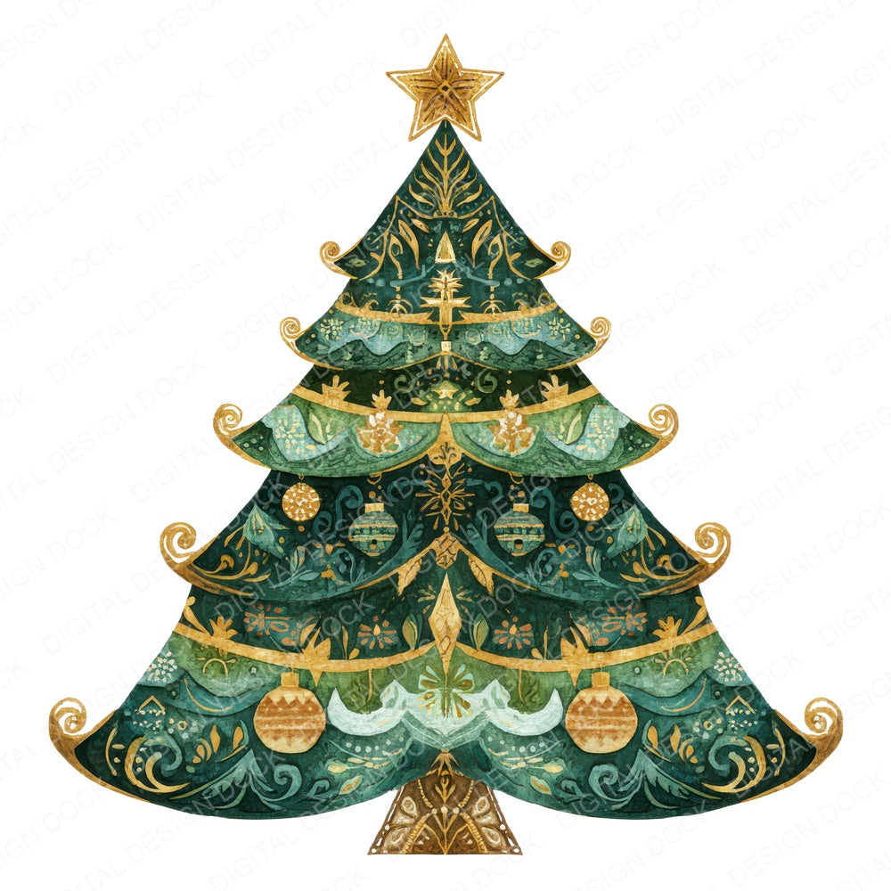 Christmas Folk Art Tree fussy cut sheet in A4 format showing all 12 designs on one printable page