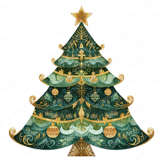 Christmas Folk Art Tree fussy cut sheet in A4 format showing all 12 designs on one printable page