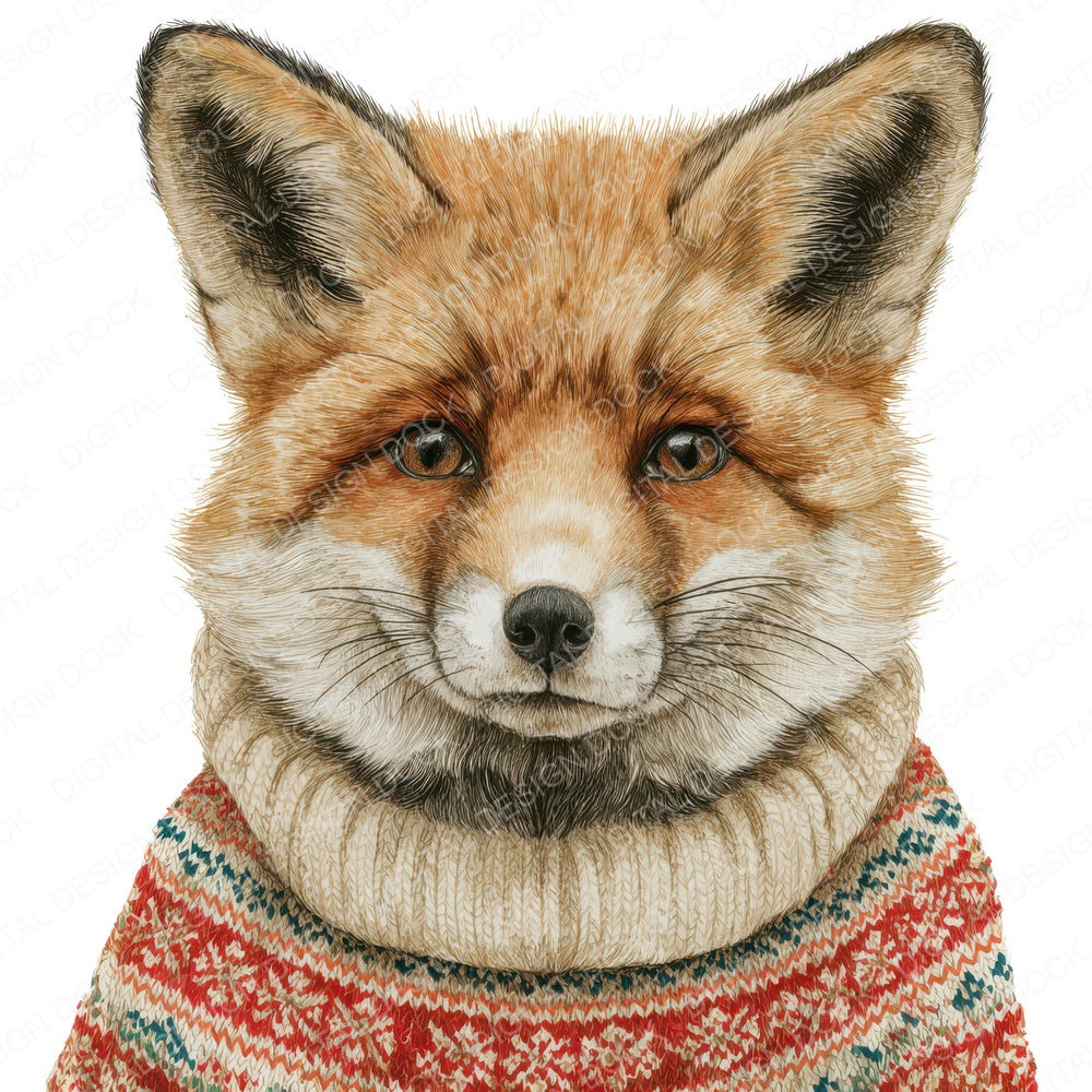 Christmas Fox in Jumper fussy cut sheet in A4 format showing all 12 designs on one printable page
