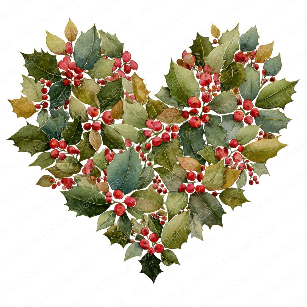 Christmas Heart with Holly and Berries Fussy Cut Sheets (DDD009266)